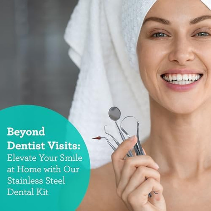 4-Piece Stainless Steel Tools Set with Tongue Scraper, Dental Mirror, Scaler & Gum Stimulator