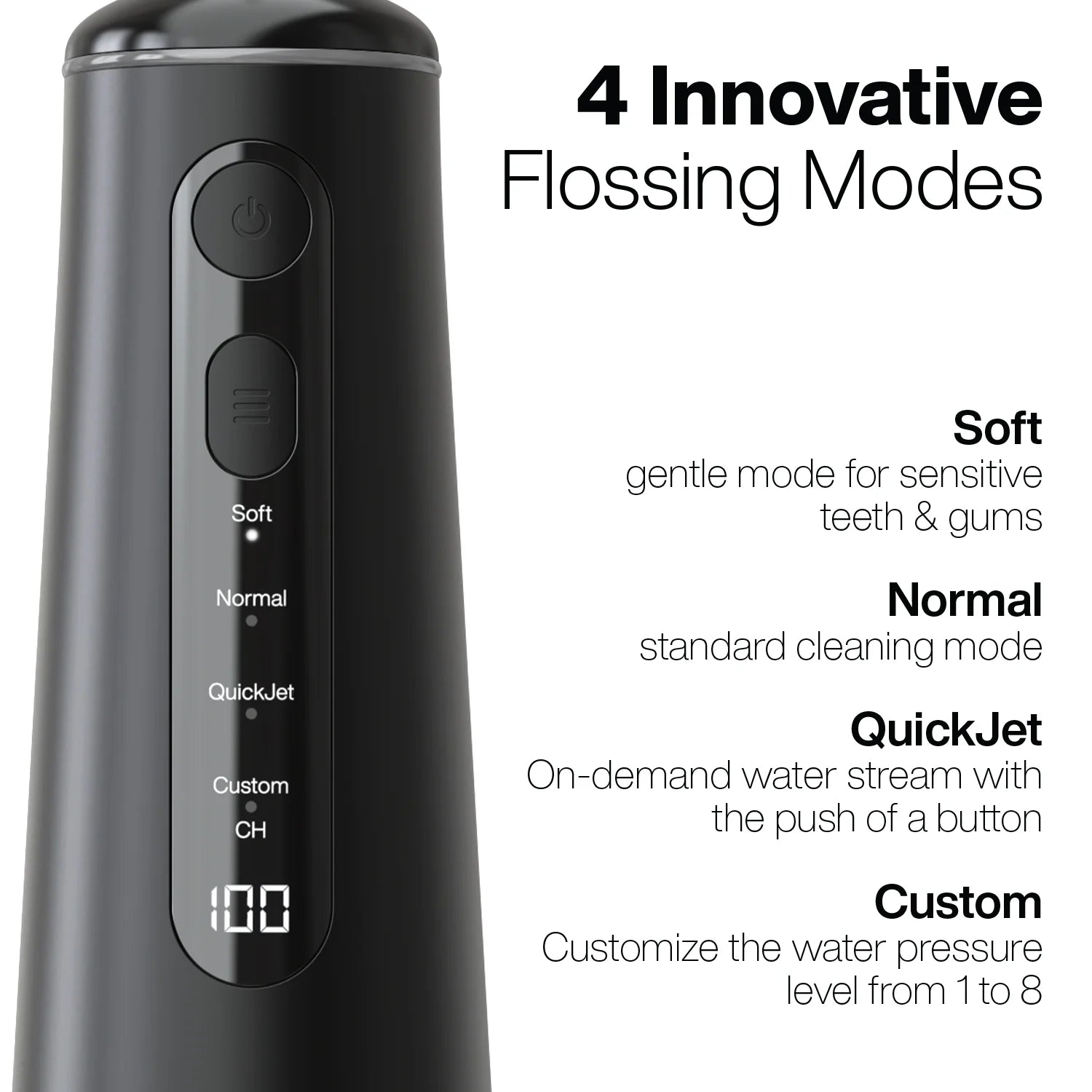 Elite Advanced Cordless Smart Water Flosser Set, Large 300Ml Tank, Portable Travel Pouch, 4 Modes, 8 Pressure Levels, 4 Tips for Teeth, Waterproof - Black