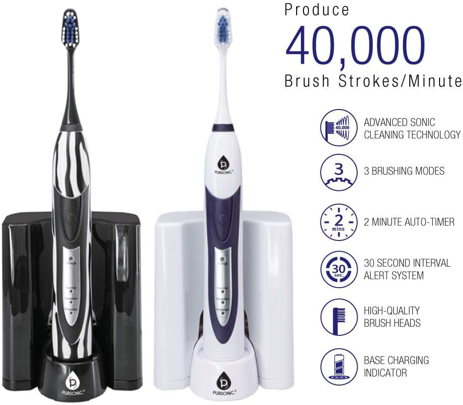 S520 White Ultra High Powered Sonic Electric Toothbrush with Dock Charger, 12 Brush Heads & More! (Value Pack)