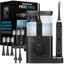 Home Dental Center PRO Set, 2-In-1 Ultrasonic Electric Toothbrush & Water Flosser, Compact Countertop Unit, 6 Proflex Brush Heads, 2 Water Flosser Jet Tips, 1 Tongue Scraper - Black