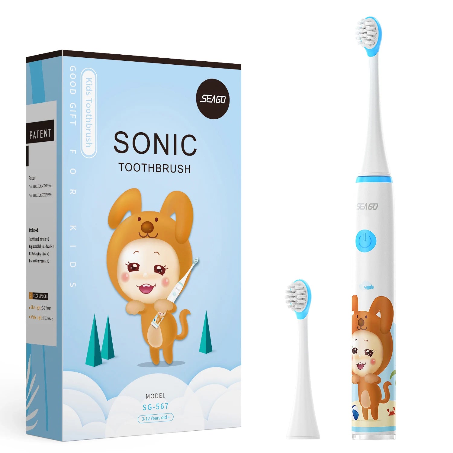 Sonic Electric Toothbrush Upgraded Kid Safety Automatic Toothbrush USB Rechargeable with 2 Pcs Replacement Brush Head SK3